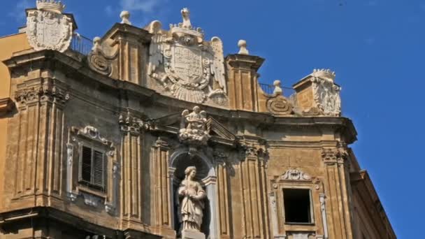 Quatro Canti Palermo Sicilien Italien Barockfasad Byggnader Från 1600 Talet — Stockvideo