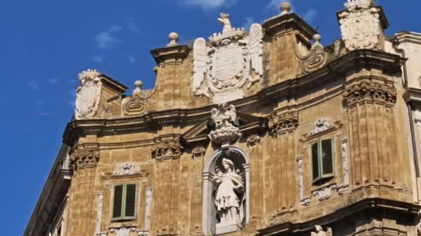 Quatro Canti 巴勒莫 西西里 意大利巴洛克建筑立面建于17世纪 这个地方也被称为维吉丽娜广场 — 图库视频影像