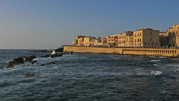 Siracusa Ortigia Sicilia Italia Mar Mediterraneo Lungo Lungomare Ortigia — Video Stock