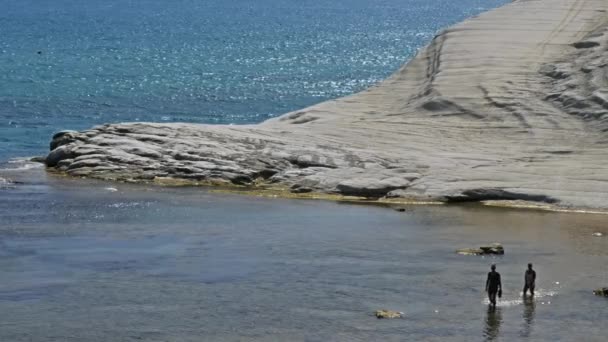 意大利西西里 Realmonte Scala Dei Turchi Scala Dei Turchi是海岸上的一个岩石悬崖 由Marl形成 是一种具有白色特征的沉积岩 — 图库视频影像