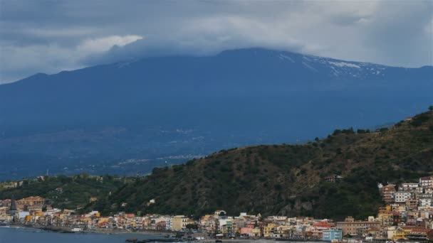 Villagonia Και Βουνό Etna Σικελία Ιταλία Villagonia Φόντο Ηφαίστειο Etna — Αρχείο Βίντεο