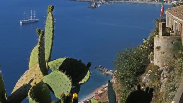 意大利西西里陶尔敏娜观望陶尔敏娜和海湾 — 图库视频影像