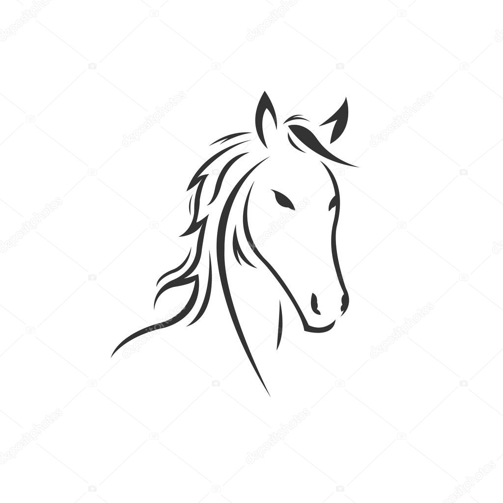 Vector image of an horse black and white. design style. animal. 
