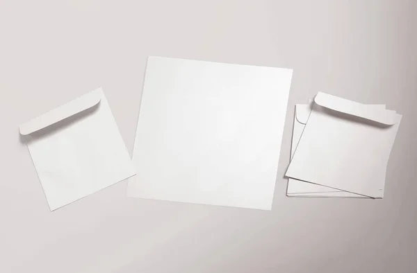 Weißer Umschlag Und Postkarte Auf Hintergrund Ansicht Leere Briefumschlag Attrappe — Stockfoto