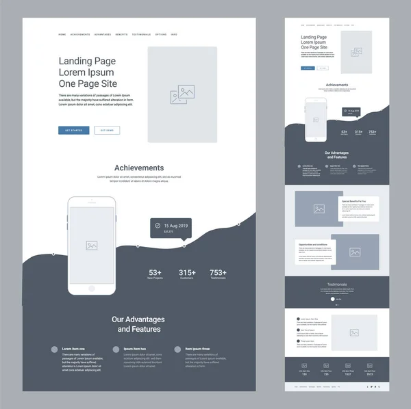 İniş sayfası kablo tasarımı. Bir sayfa web sitesi şablonu. Modern tepkili tasarım. Ux ui web sitesi.