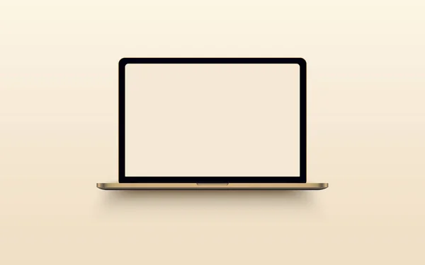 背景に空白のコンピュータ画面を持つラップトップ フロントビューノートブックモックアップ ディスプレイは90度開いています 現代のモバイルデバイス — ストック写真