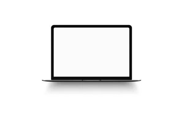 背景に空白のコンピュータ画面を持つラップトップ フロントビューノートブックモックアップ ディスプレイは90度開いています 現代のモバイルデバイス — ストック写真