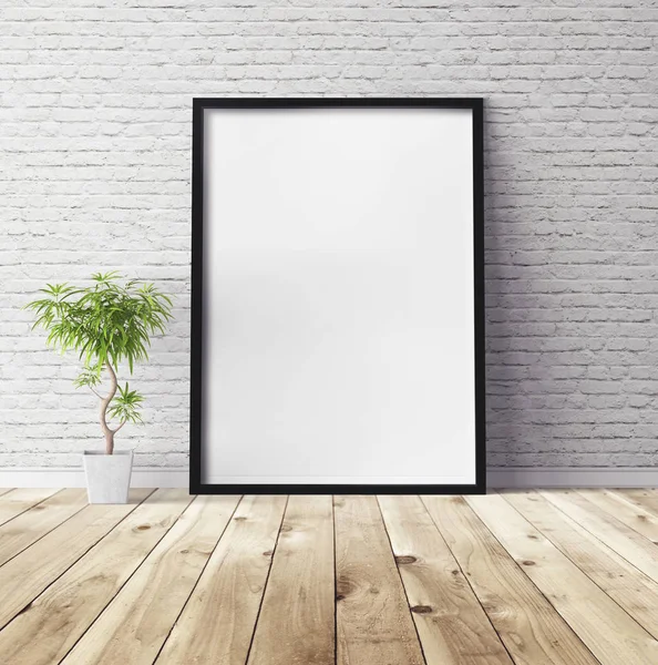 White Poster Floor Blank Frame Mockup You Design Layout Mockup — 스톡 사진