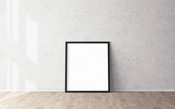 Bílý Plakát Podlaze Prázdným Rámečkem Pro Váš Design Předloha Rozložení — Stock fotografie