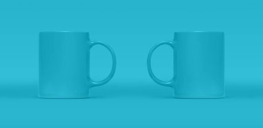 Coffee or tea cup on background. Blank mug mock up with different sides. Empty gift pint set branding template. Glassy restaurant tankard for your design.