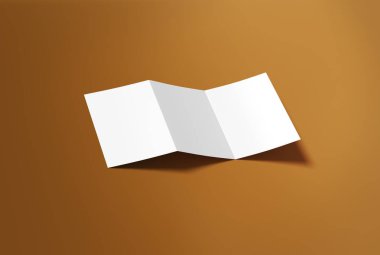 Arka planda broşür modeli. Üç katlı boş kağıt broşürü açtım. Tasarımınız için kapak.