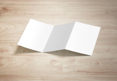 Arka planda broşür modeli. Üç katlı boş kağıt broşürü açtım. Tasarımınız için kapak.