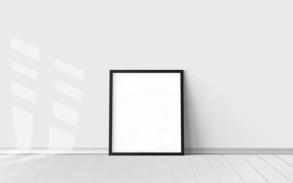 Witte Poster Vloer Met Lege Frame Mockup Voor Ontwerp Layout — Stockfoto