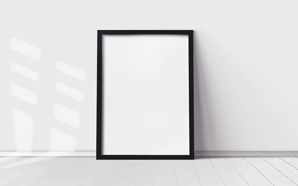 Fehér Poszter Padlón Üres Keret Mockup Számára Design Elrendezés Mockup — Stock Fotó