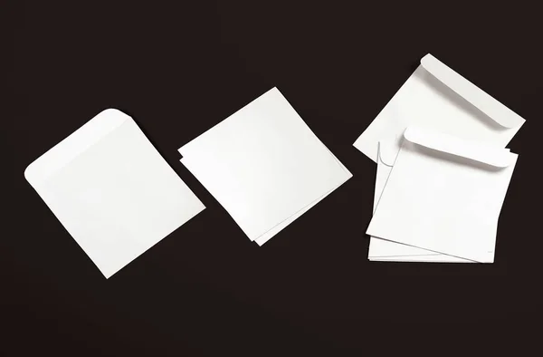 White Envelope Post Card Black Background Top View Blank Envelope — 스톡 사진