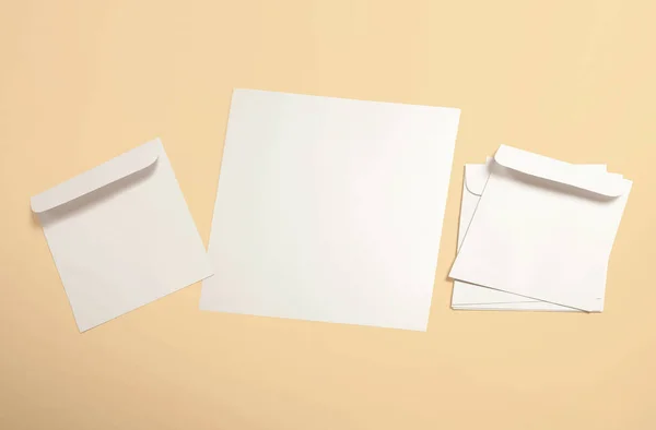 White Envelopes Post Cards Background Top View Blank Envelope Mockup — 스톡 사진