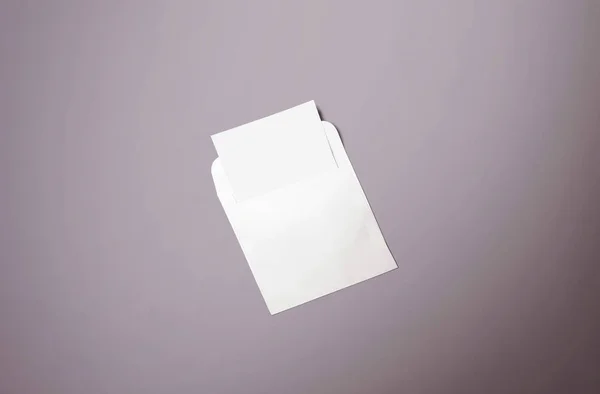 White Envelope Post Card Red Background Top View Blank Envelope — Stockfoto