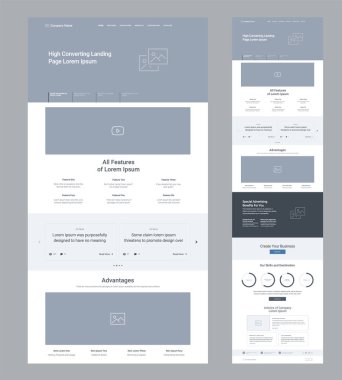İniş sayfası kablo tasarımı. Bir sayfa web sitesi şablonu. Modern tepkili tasarım. Ux ui web sitesi: özellikler, avantajlar, özel faydalar, eylem çağrısı, istatistikler, makaleler.