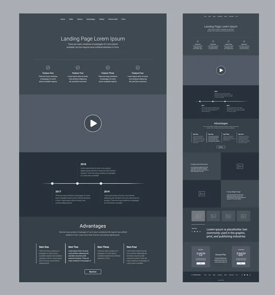 Landing Page Wireframe Design Business One Page Website Layout Template — Stock Vector