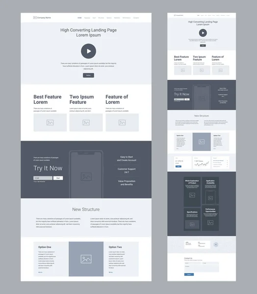 İniş sayfası kablo tasarımı. Bir sayfa web sitesi şablonu. Modern tepkili tasarım. Ux ui web sitesi: özellikler, eyleme çağrı, yeni yapı, istatistik, seçenekler, blog, kişiler.