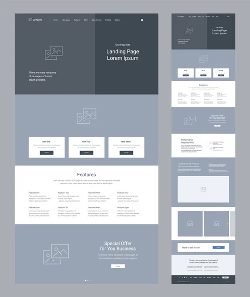 İniş sayfası kablo tasarımı. Bir sayfa web sitesi şablonu. Modern tepkili tasarım. Ux ui web sitesi: özellikler, özel teklifler, fırsatlar, ürün, eylem çağrısı, galeri.