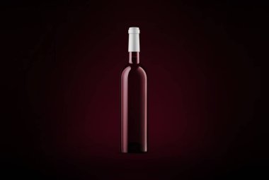 Şarap şişesi koyu arka planda. Tasarım, reklam ve sunumunuz için iyi bir kullanım. Kepçeler ve mesajlar için yer ve içki hazırla. Damgalama ve paketleme şablonu.