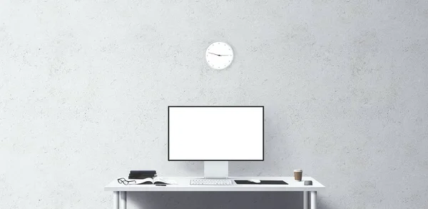 Masada Yeni Bilgisayar Ofis Araçları Var Boş Masaüstü Bilgisayar Ekranı — Stok fotoğraf