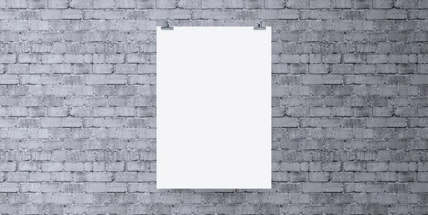 Чистая Белая Бумага Висит Кирпичной Стене Плакаты Пустые Шаблоны Макета — стоковое фото