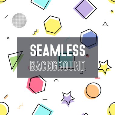 Renkli, pürüzsüz Memphis tarzı 80 'ler-90' lar. Soyut vektör bileşimleri şekillendirir. Tasarımınız için Geometrik arkaplan çizimi.