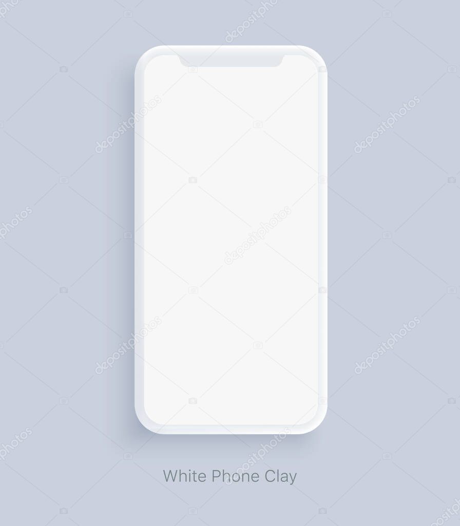 Modern clay smartphone mockup. Blank screen isolated device on gray background. Mock up to showcasing mobile applications or web page design screenshots.