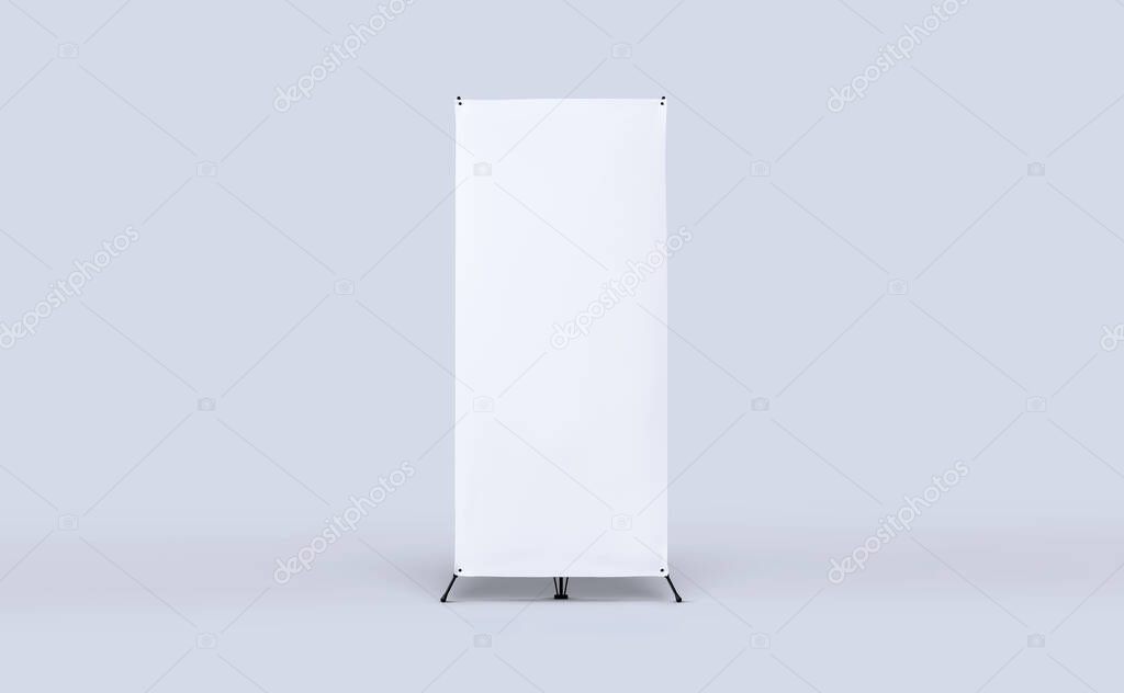 X-stand banner for training or promotional presentation. Blank template, empty banner display for preview. Mock up for your design.