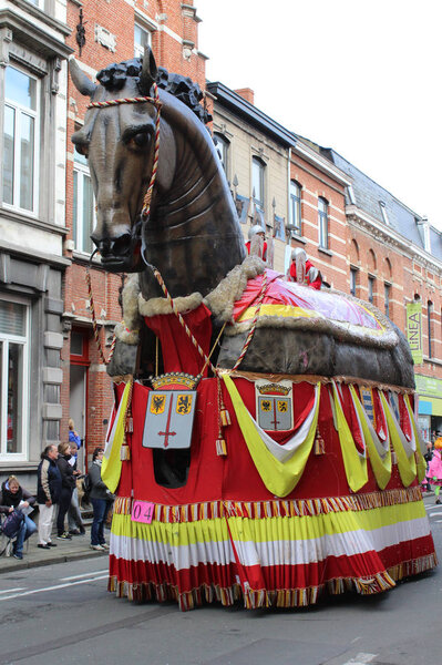AALST, BELGIUM, FEBRUARY 7 2016: The Traditional 'Ros Balatum' moves through the streets of Aalst during the annual carnival parade. Which is a UNESCO recognized event of Intangible Cultural Heritage.