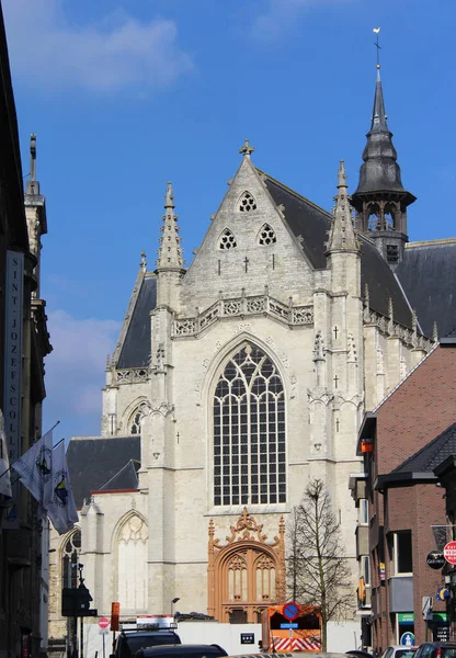 2018年2月24日 比利时阿尔斯特 位于比利时阿尔斯特的圣马丁教堂 Sint Martinus Kerk 的外部翻新 这座教堂是阿尔斯特的一个地标性旅游胜地 — 图库照片