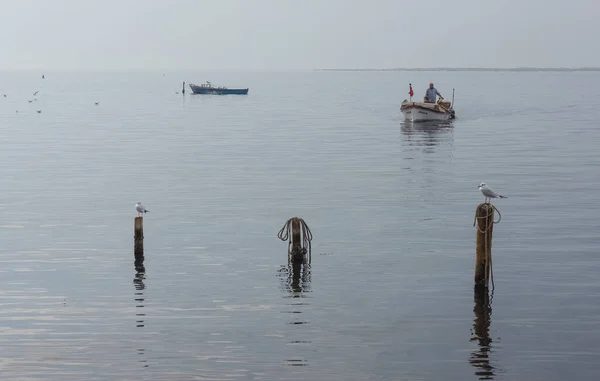 Visschuilplaats Zee Vissersboten Landschapsfoto — Stockfoto