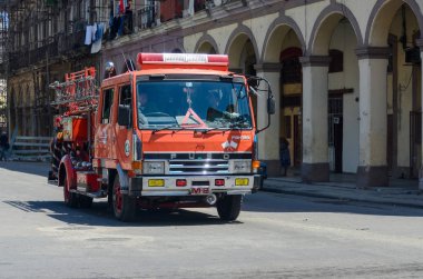 Havana, Küba, 7 Temmuz 2019. Kübalı itfaiyecilerin itfaiye aracı.