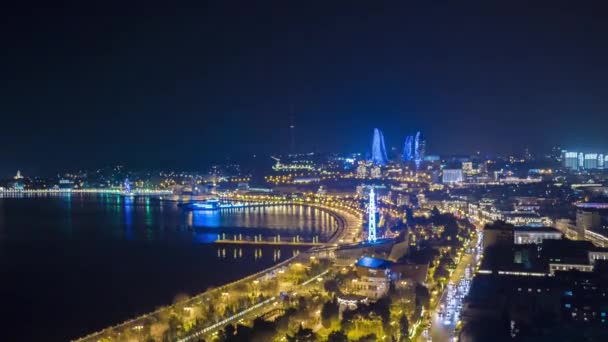 BAKU, AZERBAIJAN- 10 апреля 2017 года Ночной просмотр Time-Lapse Video — стоковое видео