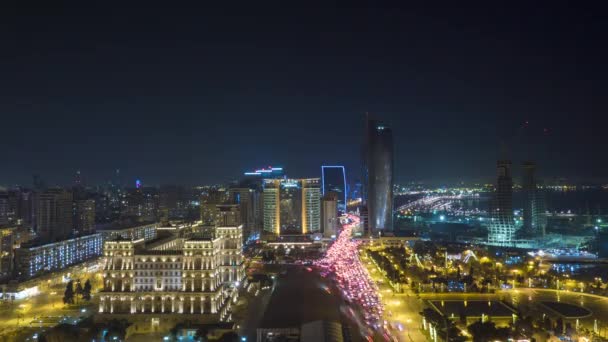 Baku, Azerbeidzjan - 10 april 2017 Night View Time-Lapse Video — Stockvideo