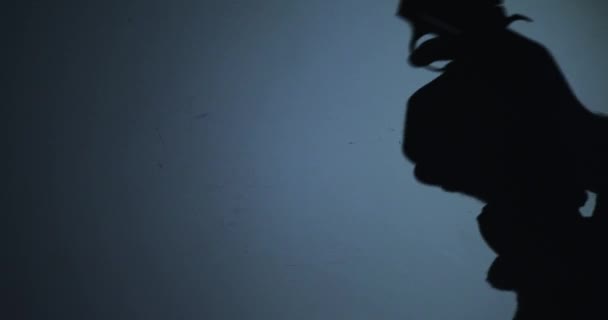 Der Schatten der Hand lädt die Waffe und bereitet sich darauf vor, jemanden zu töten — Stockvideo