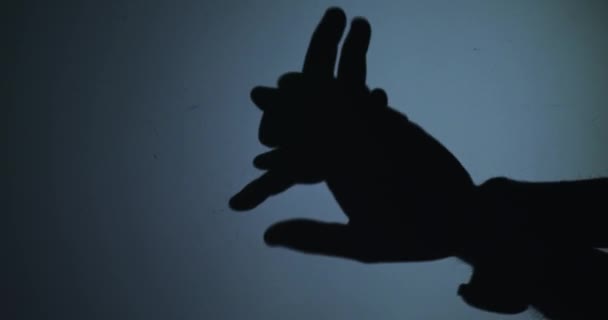A kéz árnyéka, ami egy nyulat ábrázol kék alapon.