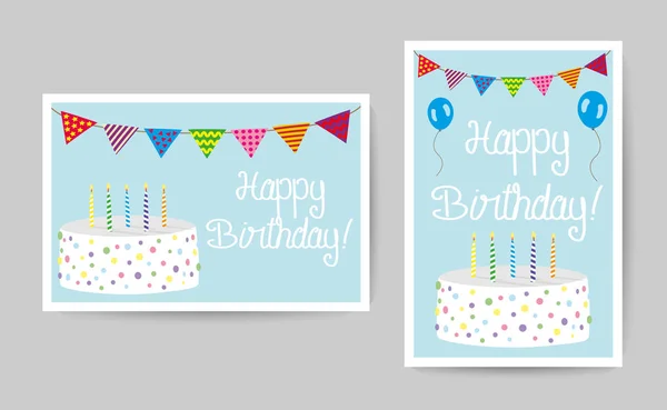 有派对元素 蛋糕和蜡烛的生日快乐卡 — 图库矢量图片