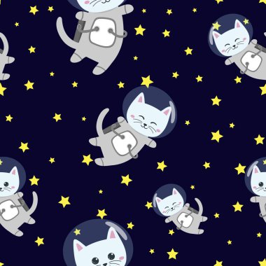 Uzay arka planında sevimli kedi astronot deseni