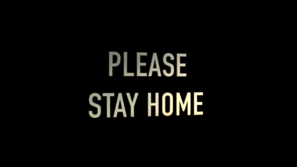 Animated Please Stay Home Title Black Background Gold Letters — Stock Video