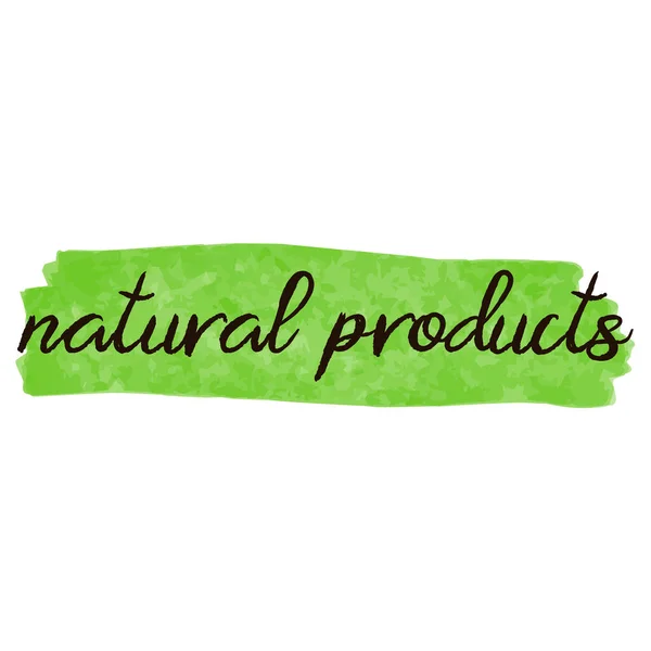 Etikett Für Naturprodukte Auf Grünem Aquarell Pinselstrich — Stockvektor