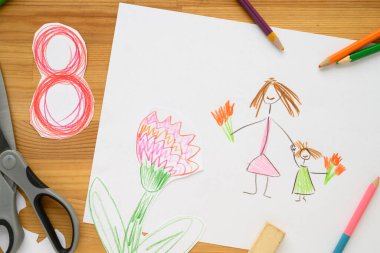 Kadınlar Günü için arka plan. Uluslararası Kadınlar Günü 8 Mart 'ta tebrik kartı