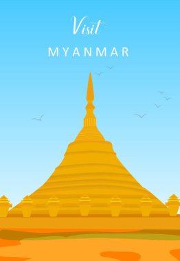 Myanmar 'daki altın pagoda hakkında bir poster.