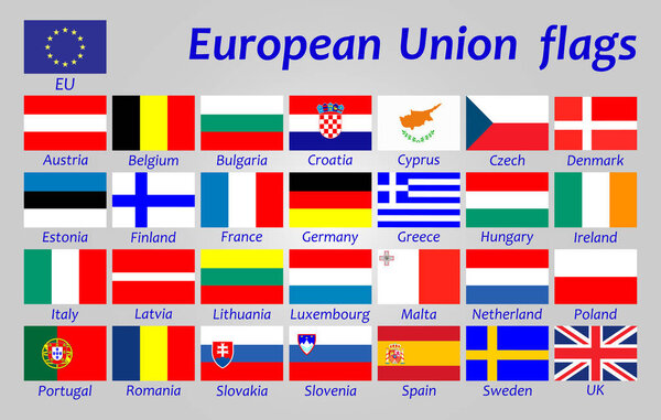 A bright collection of flags of the European Union