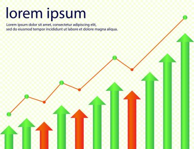 İş hareketi kavramı, Arrows. Yükselen oklu renkli çubuk grafiği.