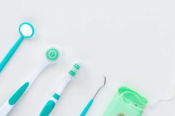 Toothbrushes Hygiene Products White Background Top View — Stock Photo, Image
