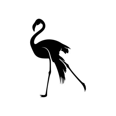 Flamingo design vector, Black silhouette of a flamingo bird, standing on one leg, isolated. clipart