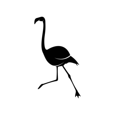Flamingo tasarım vektörü, flamingo kuşunun siyah silueti, tek ayak üzerinde duruyor, izole edilmiş..